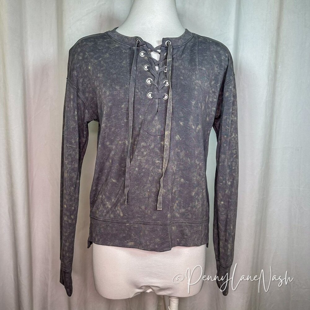 Mudd Lace Up Terry Sweatshirt Quiet Shade - Picture 2 of 9